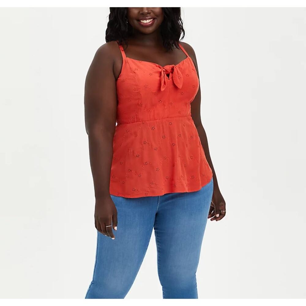 NEW Torrid Eyelet Crinkle Gauze Peplum Tank Red Plus Size 4X Strappy Tie Front